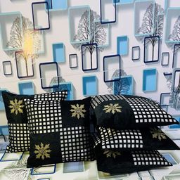 Creeva Black & Gold-Toned 5 Pieces Ethnic Motifs Square Cushion Covers-image-42