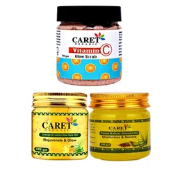 CARET ORGANIC Set of 3 Vitamin C Glow Scrub, Papaya & Kesar Gel & Aloe Vera Gel-89
