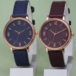 VIRAKTI Unisex Pack Of 2 Dial & Leather Straps Analogue Watch G-03-BLUE-MAROON 1210-picture-12