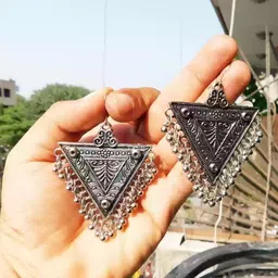 ZURIKRISHA Silver Plated Ghungroo Beaded Geometric Shaped Drop Earrings-46