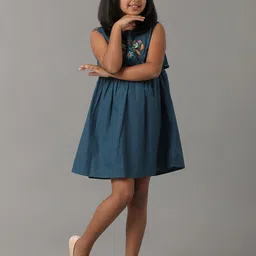 UNDER FOURTEEN ONLY Girls Solid Embroidered Sleeveless A-Line Above Knee Dress-image-2