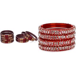 SOMIL Set Of 12 Maroon Alloy Artificial Stones & Beads Bangles-picture-15