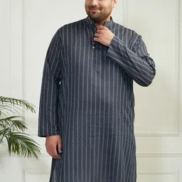 VASTRAMAY Zig Zag Printed Jacquard Weave Mandarin Collar Cotton Straight Kurta-75