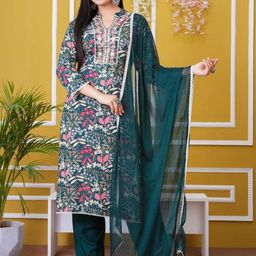 Fabinn Women Floral Embroidered Regular Kurta with Trousers & With Dupatta-image-13