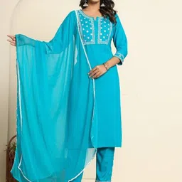 FLAMBOYANT Women Floral Embroidered Kurti with Trouser & Dupatta-picture-34