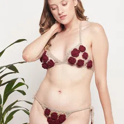 NIMRA FASHION Cotton Crochet Halter Neck Swim Bikini Set-image-85
