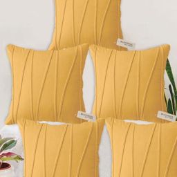 Blue Grass Yellow 5 Pieces Striped Velvet Cushion Covers-image-44