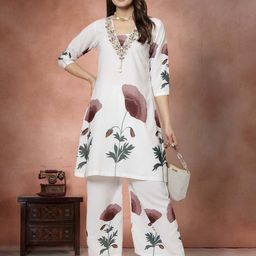 Moda Rapido Floral Printed V Neck Tunic With Palazzos Co-Ords-image-97