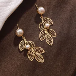 Jazz and Sizzle Gold-Plated Leaf Shaped Drop Earrings-83