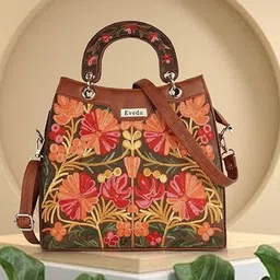 EVEDA Floral Embroidered Structured Satchel-26