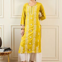 Indo Era Women Floral Embroidered Thread Work Floral Kurta-image-11
