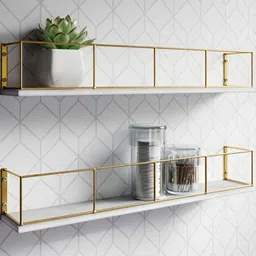 BELIEF WOOD White & Gold-Toned 2 Pieces Metal Basic Wall Shelf-19