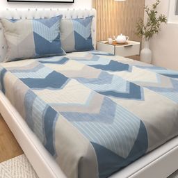 Athom Living Blue & Brown Printed Cotton 180 TC Queen Bedsheet Set-2.24 m x 2.44 m-image-74