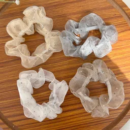 Radhya Accessories Women Set of 4 Glittering Organza Scrunchies Ponytail Holders-45