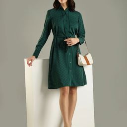 Tommy Hilfiger Women Polka Dots Printed Spread Collar Belted Shirt Dress-picture-12