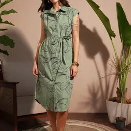 Vara By Vishudh Women Floral Printed Tie-Ups Midi Shirt Dress-picture-29