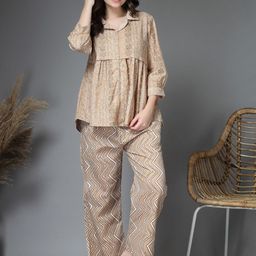 ETC Women Ethnic Motifs Printed Lapel Collar Pure Cotton Night suits-picture-31