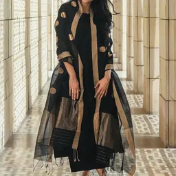 Kedar Fab Round Neck Cotton Silk A-Line Kurta With Palazzos & Dupatta-12