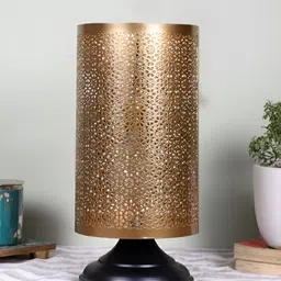 Devansh Gold-Toned Textured Metal Traditional Cylindrical Shaped Table Lamp-33