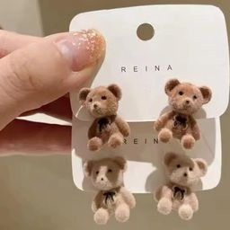 AKISON JEWELS Pack of 1 Women Beige Teddy Bear Stud Earrings-image-20