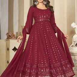 KALINI Embroidered Semi-Stitched Dress Material-image-63