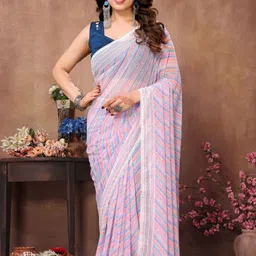 Anouk Women Purple Poly Georgette Saree With An Unstitched Blouse Piece-picture-1