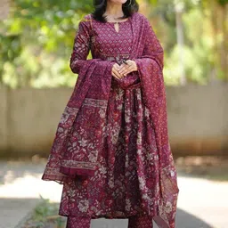 ARADHNA Women Floral Printed A-Line Kurta with Trousers & Dupatta-picture-32
