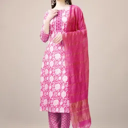 Rujave Women Floral Embroidered Regular Sequinned Kurta with Trousers & With Dupatta-image-42