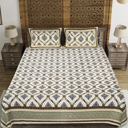 EasyGoods Green & White Ethnic Motifs 210 TC King Bedsheet with 2 Pillow Covers-image-73