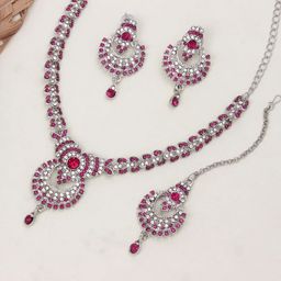Atasi International Silver-Plated Crystal-Studded Jewellery Set-image-84
