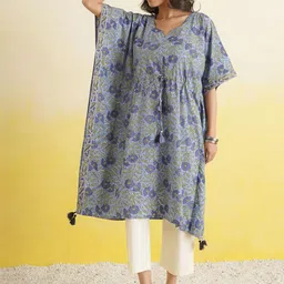 GOODHAND Women Floral Printed Flared Sleeves Pure Cotton Kaftan Kurta-picture-37