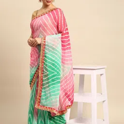 DIVASTRI Leheriya Gotta Patti Poly Chiffon Leheriya Saree-image-83