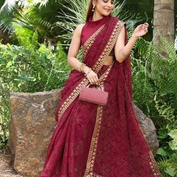 Lookmark Bandhani Zari Pure Georgette Bandhani Saree with Matching Blouse Piece-image-24