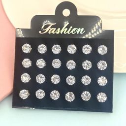 NAVJAI Set of 12 Gold-Plated Metal American Diamond Earrings-image-83