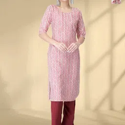 HERE&NOW Selection Of 2 Geometric Printed Round Neck Straight Kurta-image-17