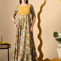 ftDiva Floral Printed Fit And Flare Maxi Ethnic Dress-picture-0