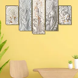 Livin'luxe Grey & Cream-Coloured 5 Pieces Wooden Women Painting Wall Art-picture-12