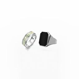 Dynamic Retail Global Set of 2 Rings for Men, Silver-Black Alloy Ring ()-44