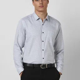 V Dot Men Spread Collar Geometric Printed Cotton Formal Shirt-image-54