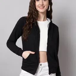 Funday Fashion Women Hooded Floral Solid Fleece Casual Windcheater Jacket-picture-13