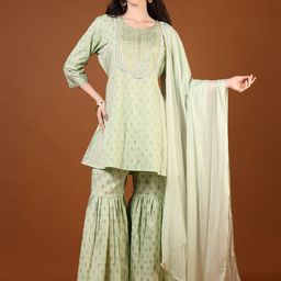 V-Mart Floral Printed Pure Cotton A-Line Kurta With Sharara And Dupatta-7