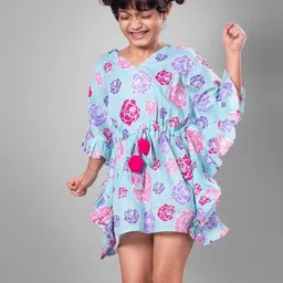 Tura Turi Floral Print Flared Sleeve Kaftan Mini Dress-picture-38