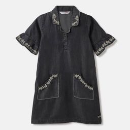 ELLE Embroidered Bell Sleeve A-Line Dress-image-5