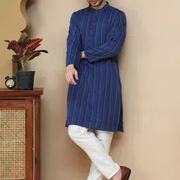 Anouk Rustic Geometric Woven Design Mandarin Collar Straight Kurta With Pyjamas-image-79