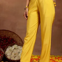gerua by libas Libas Ethnic Motifs Embroidered Sequinned Straight Kurta With Trouser & Dupatta image 4