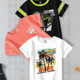 CODEZ Boys Pack Of 3 Graphic Printed Round Neck Cotton T-shirts-image-97