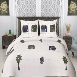 tundwal's White & Green Floral 210 TC King Bedsheet with 2 Pillow Covers-30