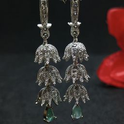 Soniya Crafts Silver-Plated Artificial Stones Studded Contemporary Drop Earrings-image-79