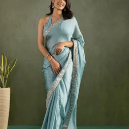 HERE&NOW Sequinned Pure Chiffon Saree-15