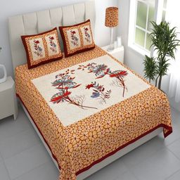 Aura Maroon & Grey Floral 144 TC King Bedsheet with 2 Pillow Covers-image-57
